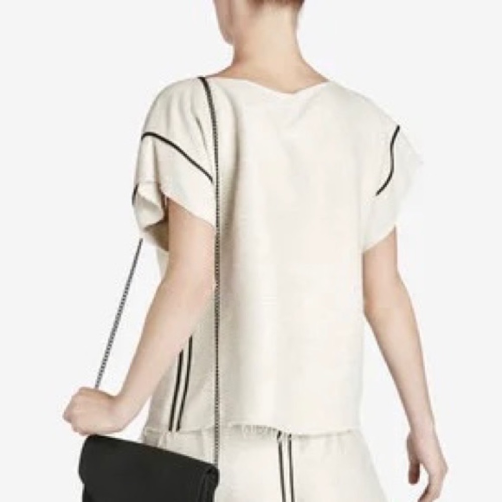 BASSIKE Irregular Linen Twill Slit Neck Top in Beige - Picture 3 of 9